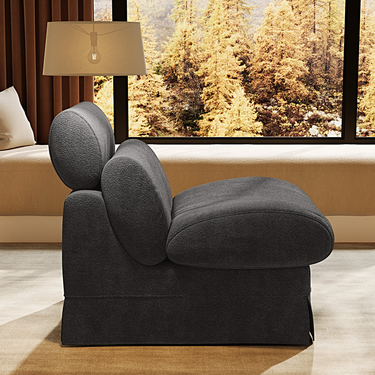 Minimalist Accent Chair with Solid Wood Frame, Soft Medium-Firm Chenille Upholstery, Ideal for Living Room, Bedroom, Balcony & Office Reading Nook