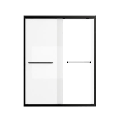 Modern Matte Black Aluminum Frame Double Sliding Shower Door, 50-54' W × 72' H, 6mm Tempered Glass with Explosion Proof Film, Stainless Steel Handle