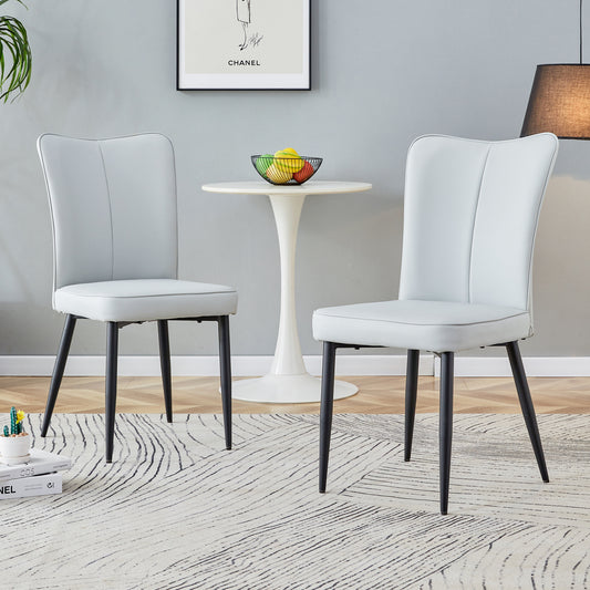 Modern minimalist dining chairs and office chairs. 2-piece set of light gray PU seats with black metal legs. Suitable for restaurants, living rooms, and offices.W1151116749