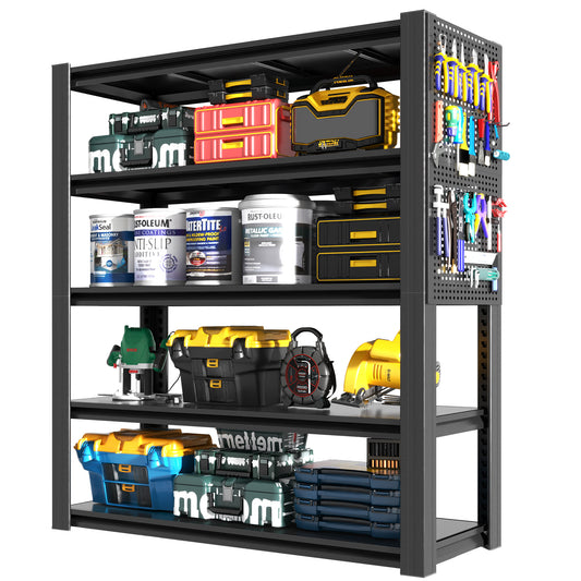72"H 5-Tier Adjustable Heavy-Duty Shelving with Pegboard, Industrial Storage Rack for Garage, Warehouse, Office, Kitchen - 23.6"D x 47.2"W x 72"H