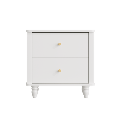 Modern 2-Drawer Nightstand, MDF Wooden Bedside Table with Round Knobs, Small Bedside Cabinet End Table for Bedroom, Living Room, Kids Room, White