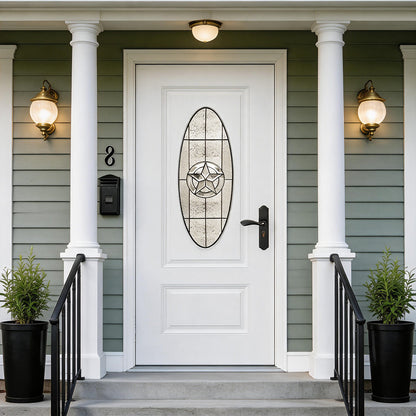 36"x80" Fiberglass Front Door with White 4-9/16" PVC Frame,Left-Hand Inswing Exterior Door with Brickmould,Brushed Smooth skin with Oval Decorated glass for Home Entrance,White