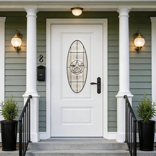 36"x80" Fiberglass Front Door with White 4-9/16" PVC Frame,Left-Hand Inswing Exterior Door with Brickmould,Brushed Smooth skin with Oval Decorated glass for Home Entrance,White