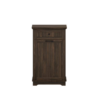 10 Gallon Tilt Out Trash Cabinet Freestanding Trash Bin Cabinet Wood Garbage Recycling Cabinet with Hideaway Drawer Pet Proof Trash Can Holder for Kitchen Living Room, Antique Brown (not include can)