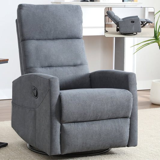 Manual Recliner Chair with Rocker and Swivel in Fabric, Grey