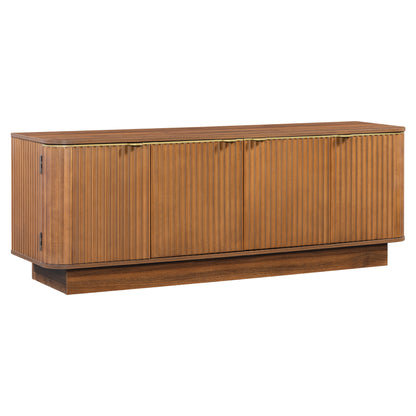 VIBE HAUS Mid-Century Modern TV Stand for 70 Inch TV, Fluted Wood Media Console with Adjustable Shelves and Cable Holes, Entertainment Center with Storage Cabinets, FarmhouseTV Cabinet for Living Room