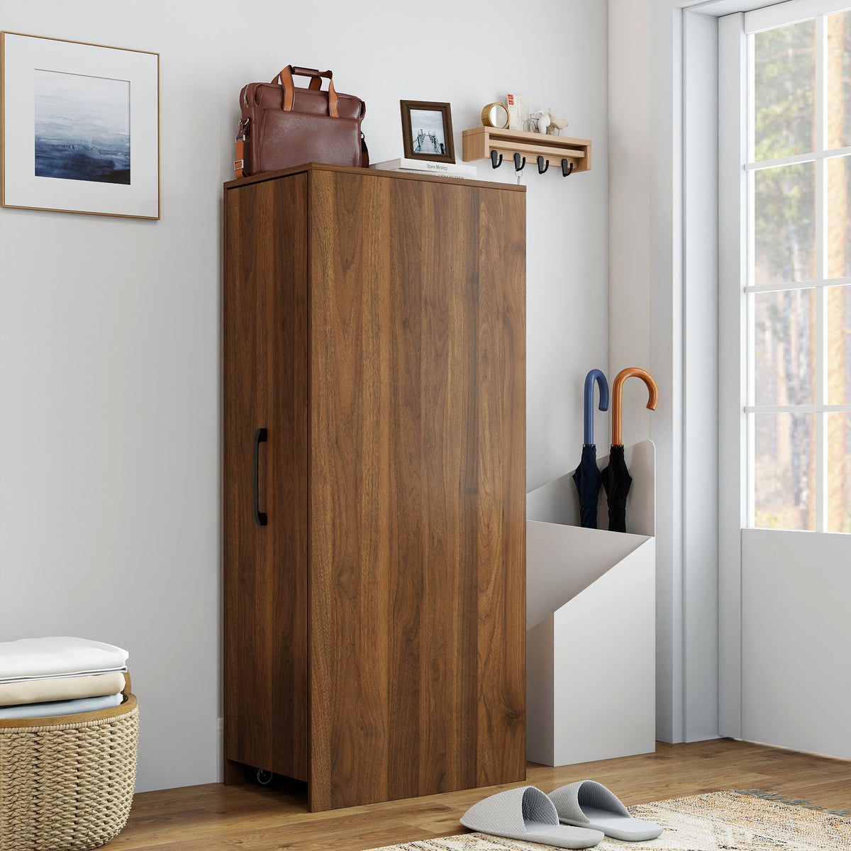 6 Tier Sliding Door Shoe Cabinet with Wheels, Tall  Shoe Storage Organizer, Freestanding Shoe Rack Closet for Entryway, Hallway, Home