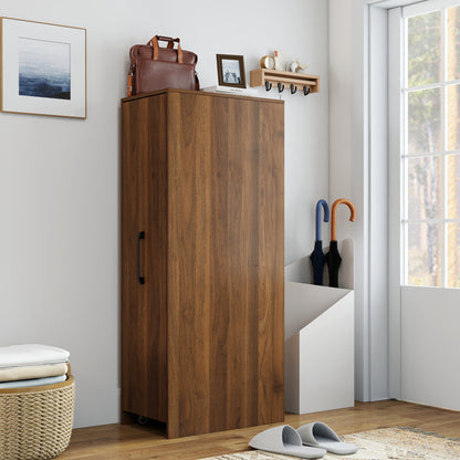 6 Tier Sliding Door Shoe Cabinet with Wheels, Tall  Shoe Storage Organizer, Freestanding Shoe Rack Closet for Entryway, Hallway, Home