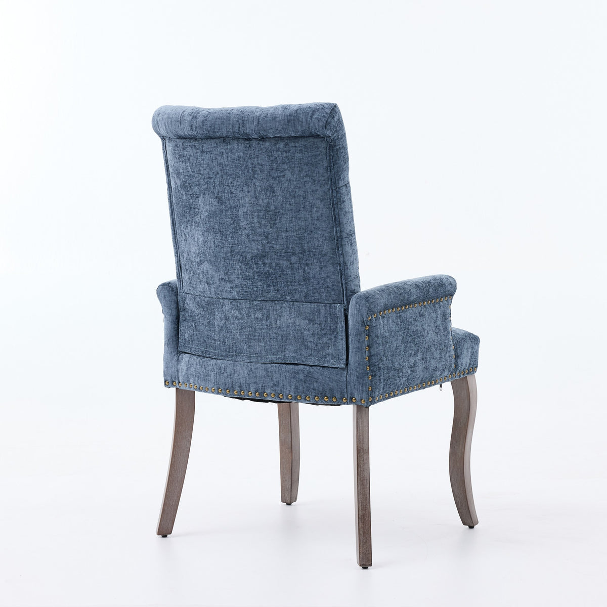 Upholstered Chenille Fabric Accent Dining Chair, Curved Solid Wood Legs, Elegant Tufted Club Dining Room Kitchen Room Arm Dining Chair – Blue