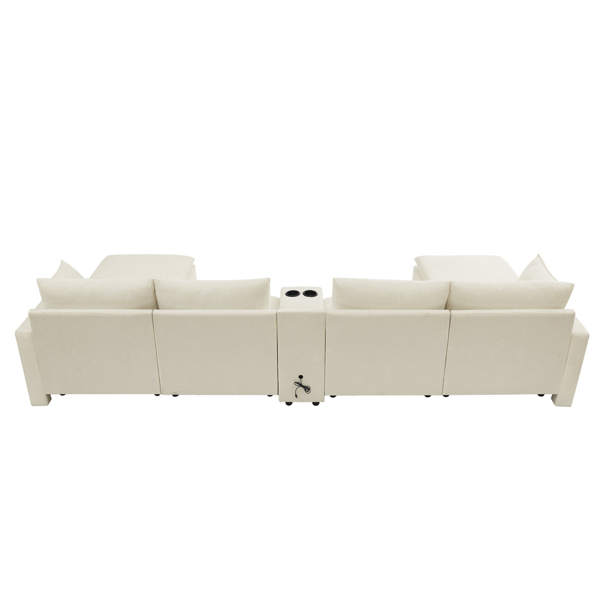 143.8'' U-shaped Modular Sectional Sofa with Center Console, Cup Holder, USB Charger,Movable Ottoman,Modern Comfy 4-6 Seater Chenille Cloud Couch for Spacious Living Room, Beige