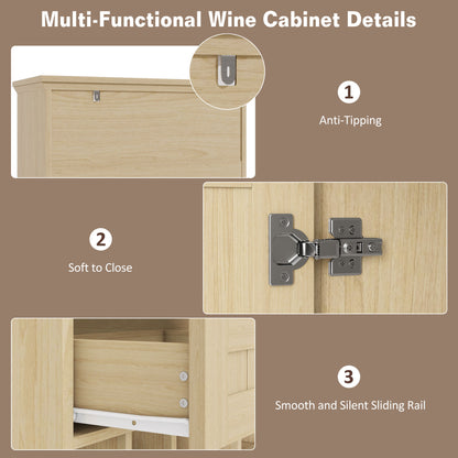 70.9" Tall Farmhouse Wine Storage Cabinet, Removable 12-Bottle Wine Rack, 2 Spacious Drawers, 4 Door Shelves, Adjustable Shelves & 2-Tier Storage Cabinets for Kitchen, Dining Room,Natural