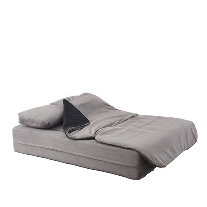 75'' 2-in-1 Foldable Sofa Bed with Multi-Functional Blanket in Grey Corduroy, Convertible Floor Lounge for Living Room Bedroom Studio
