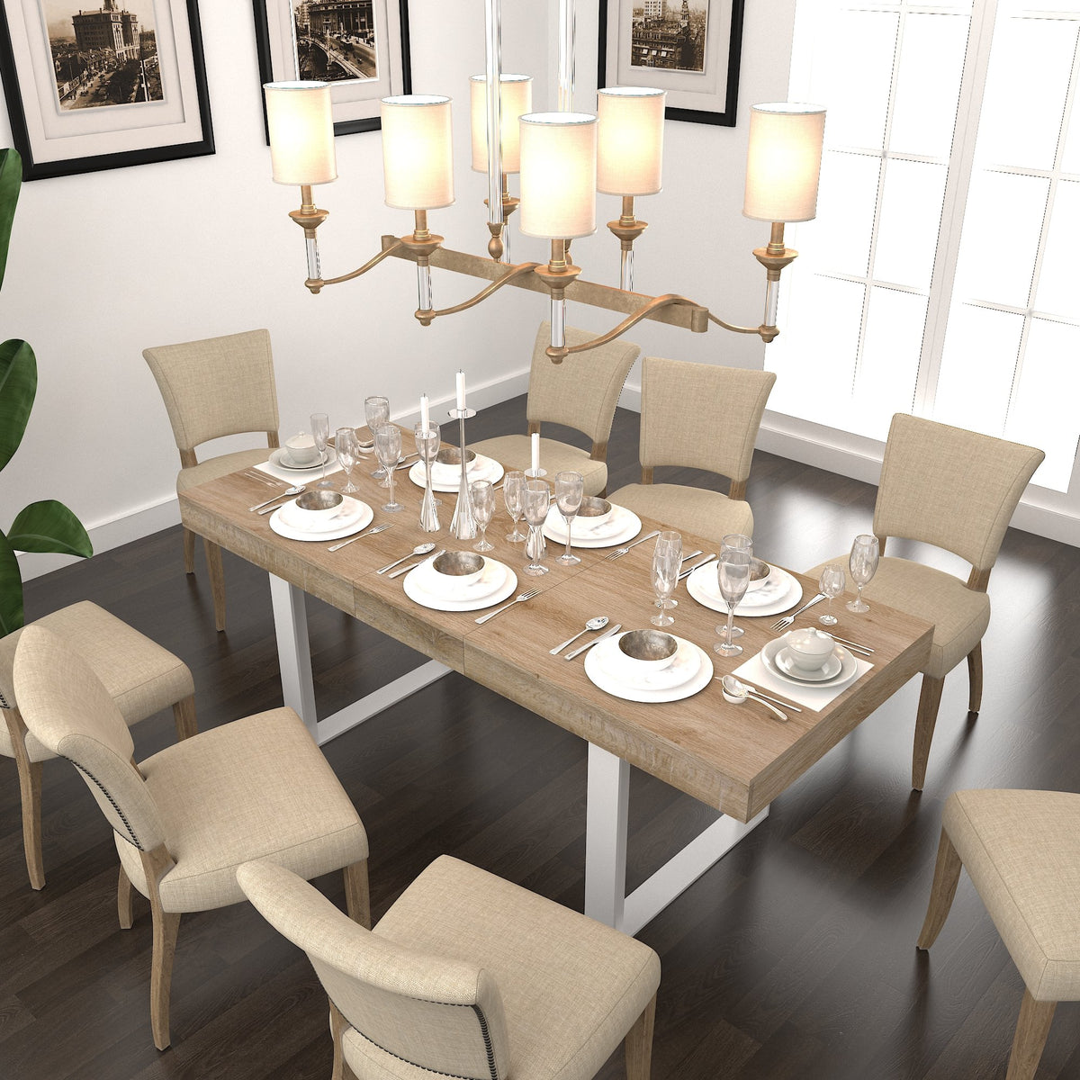 Extendable Dining Room Table for 6 8 10, Modern Farmhouse Wooden Kitchen Expanding Table, Long Large Expandable Dining Room Conference Table