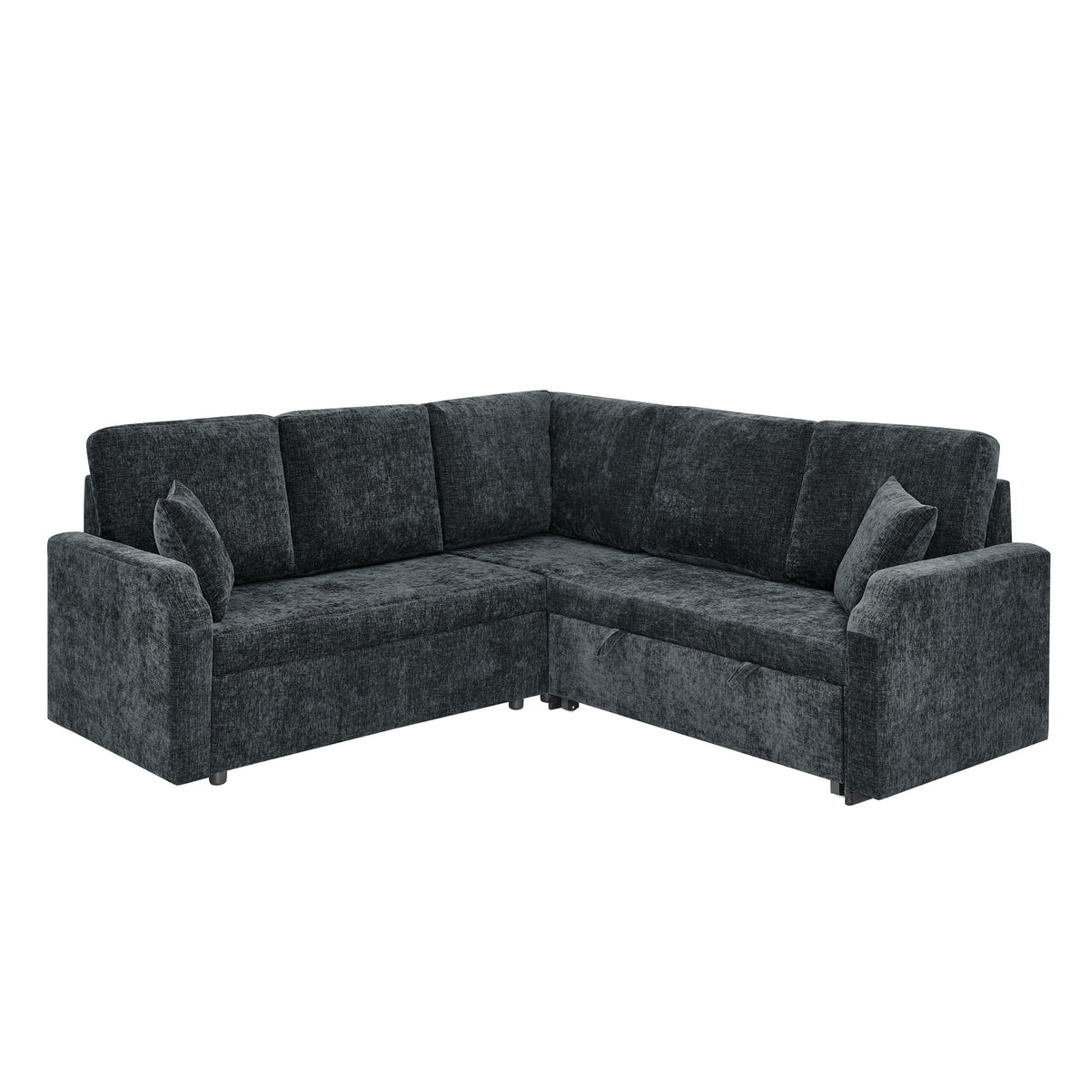 81.2'' Modular Sectional Sofa with Pull Out Bed, 5-Seater L Shaped Sectional Sleeper Couch with Hidden Storage, Chenille Convertible Couches for Living Room, Apartment (Black)