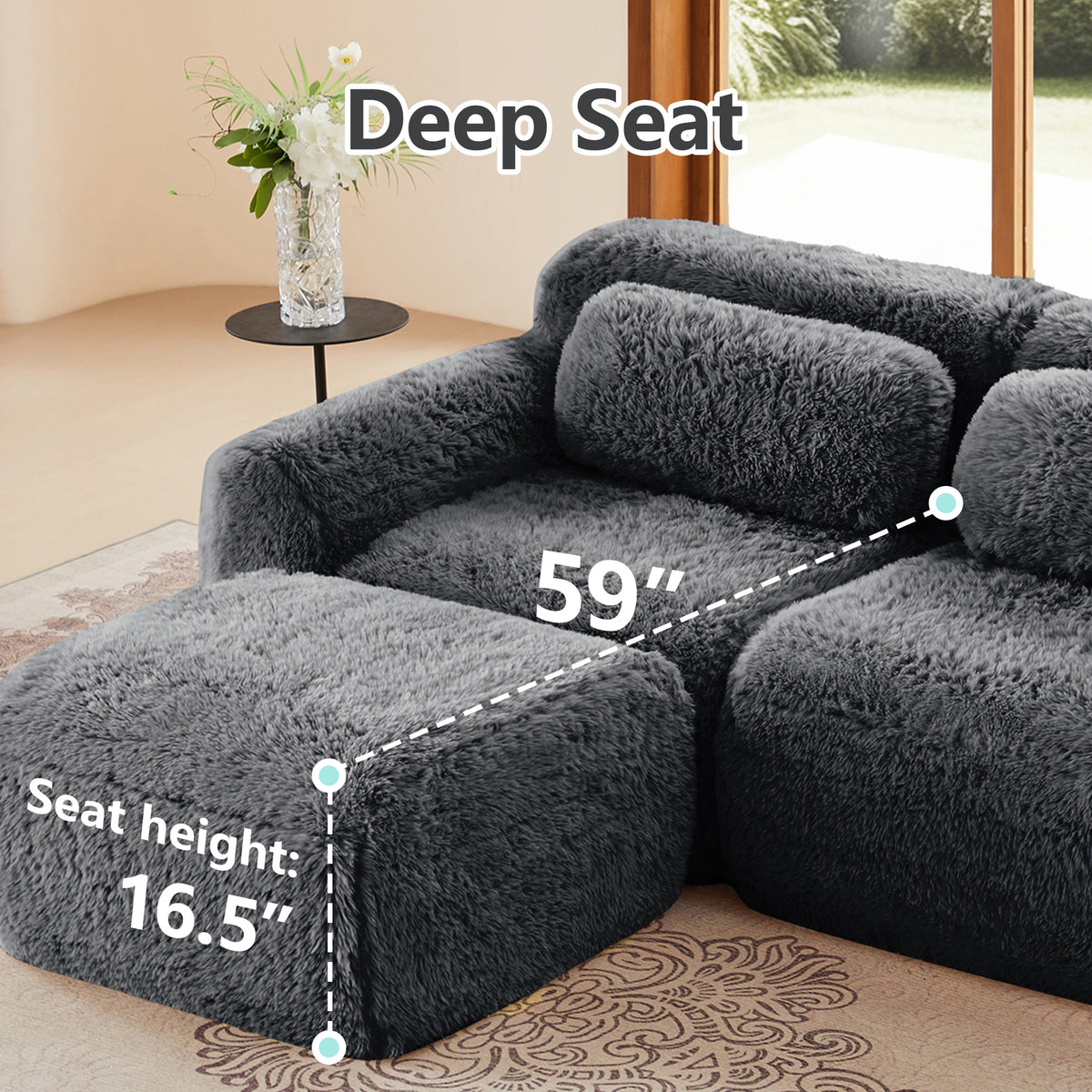 U-shaped Boneless Sofa 32D High Density Sponge Bottom Anti-Slip Design No Assembly Required Ergonomic Design Free Combination Full-compression Vacuum Packaging For Living Rooms,Studies,Dark Grey