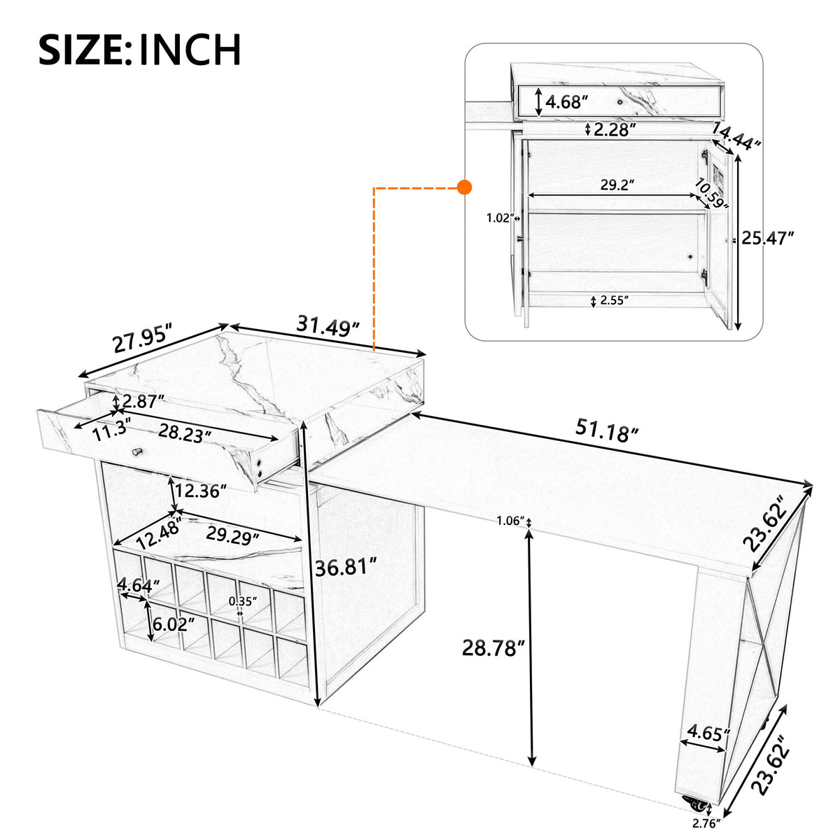 U_STYLE Modern Imitation Marble Counter Height Dining Table for 4, Farmhouse Bar Table with Adjustable Shelf, for Kitchen & Home Bar (Chairs Not Included)