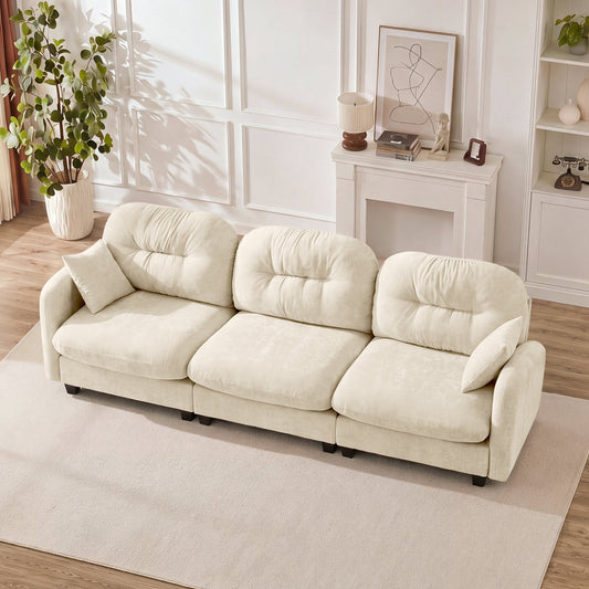 Three-Seate Modular Sectional Couch, Soft Chenille Fabric High-Density Foam, Quilted Pleated Design Ergonomic Design, Elegant Armrests