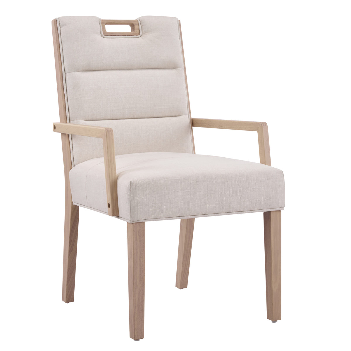 Upholstered Dining Chairs with Armrests, Beige Fabric & Natural Rubber Wood Frame, Set of 2