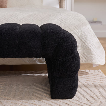 69.7"Wide Modern Upholstered Armless Bed Bench, Channel Tufted Couch Daybed Chaise, Chenille Ottoman Foot Stool for Living Room and Bedroom, Entryway, Black