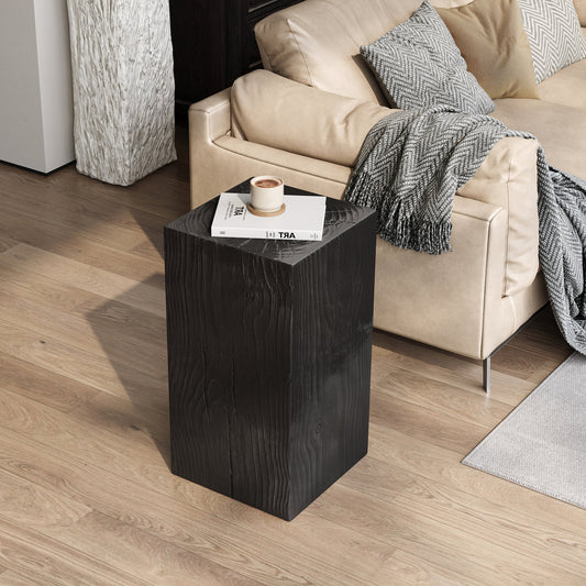Wood-Look Square-Column MGO End Table,  H27.75",Wood-Like Distressed Finish, Mix with Different Heights, Indoor Outdoor Use,Black Color