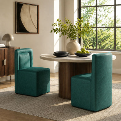 Set of 2 Green PU Upholstered Dining Chairs, Vintage Green Finish, Plywood Frame, 400lbs Capacity, Fully Assembled