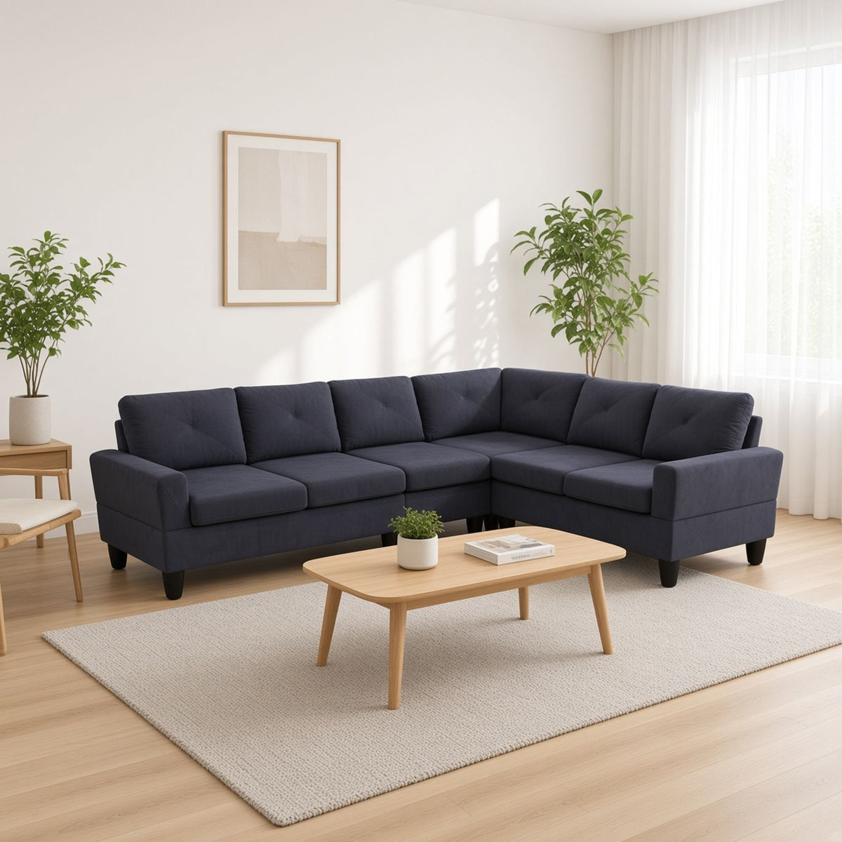 95.5 x 75 Inches Width Dark Grey Modular L-Shaped Sectional Sofa 6-Seater 4-Piece Massa Flannel Fabric Couch with Chaise