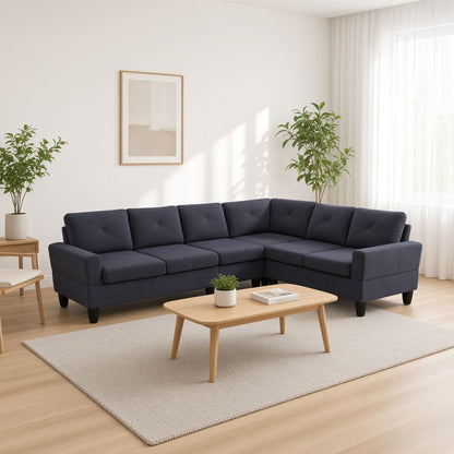 95.5 x 75 Inches Width Dark Grey Modular L-Shaped Sectional Sofa 6-Seater 4-Piece Massa Flannel Fabric Couch with Chaise