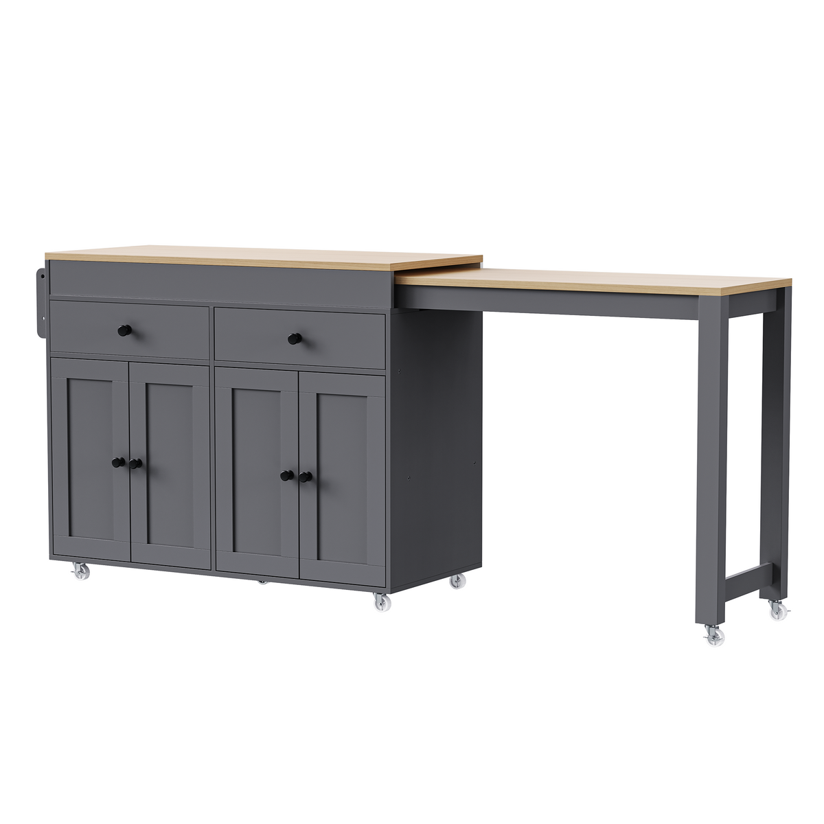 K&K 74.5 inch Kitchen Island with Extendable Dining Table, Rolling Kitchen Island on Wheels with Spice Rack and 2 Drawers, 4 Door Cabinet