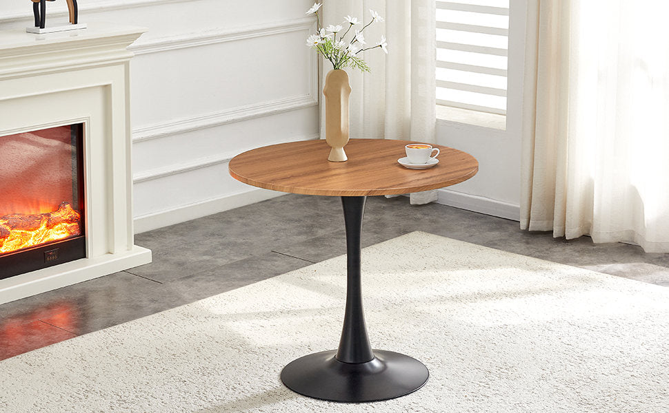 Round Dining Table, 31.5" Circle Tulip Table with Thickened Tabletop & Metal Pedestal, Mid Century Modern Bistro Table for Kitchen, Small Places, Living Room, Cafe (Faux Wood)W2920P405350