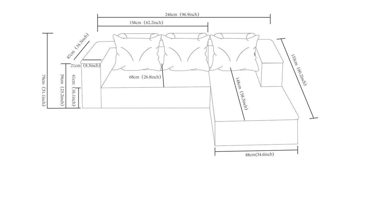 NEW 96.9" Cloud Sectional Couch with L-Shape Chaise, Modern Modular Sofa with Deep Seat, Upholstered Couches, No Assembly Required