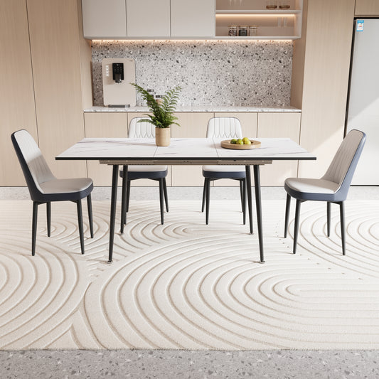 47'-63' expandable dining table set for 2-6 people, equipped with PU fabric thick cushioned dining chair and an elegant and spacious dining table , kitchen table and chair set, with black metal legs