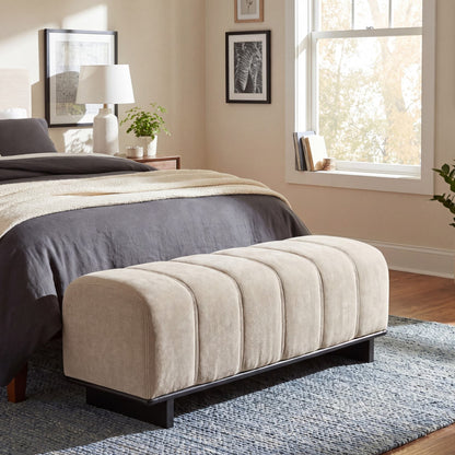 Modern Indoor Dining Bench in Oatmeal Chenille with Rubber Wood and Plywood Frame, 250lbs Capacity, Comfortable Seating for Dining Room or Living Area