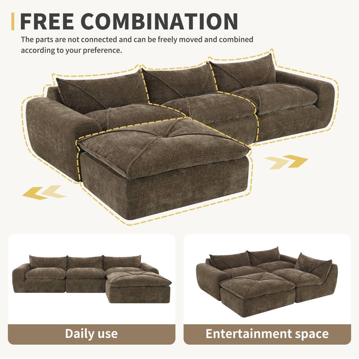 [VIDEO]116'' Fully Compressed Sofa with High Density Foam, Integrated Backrest&Seat Cushion, Decorative Edging – Brown