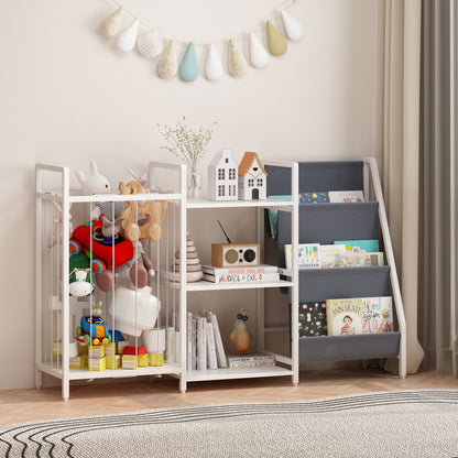 Kids Bookshelf and Toy Storage, 3-in-1 Book Shelf for Kids Rooms, Sling Baby Bookcase with Stuffed Animal Storage, Toddler Montessori Bookshelf for Nursery, Playroom, Kindergarten, Gray