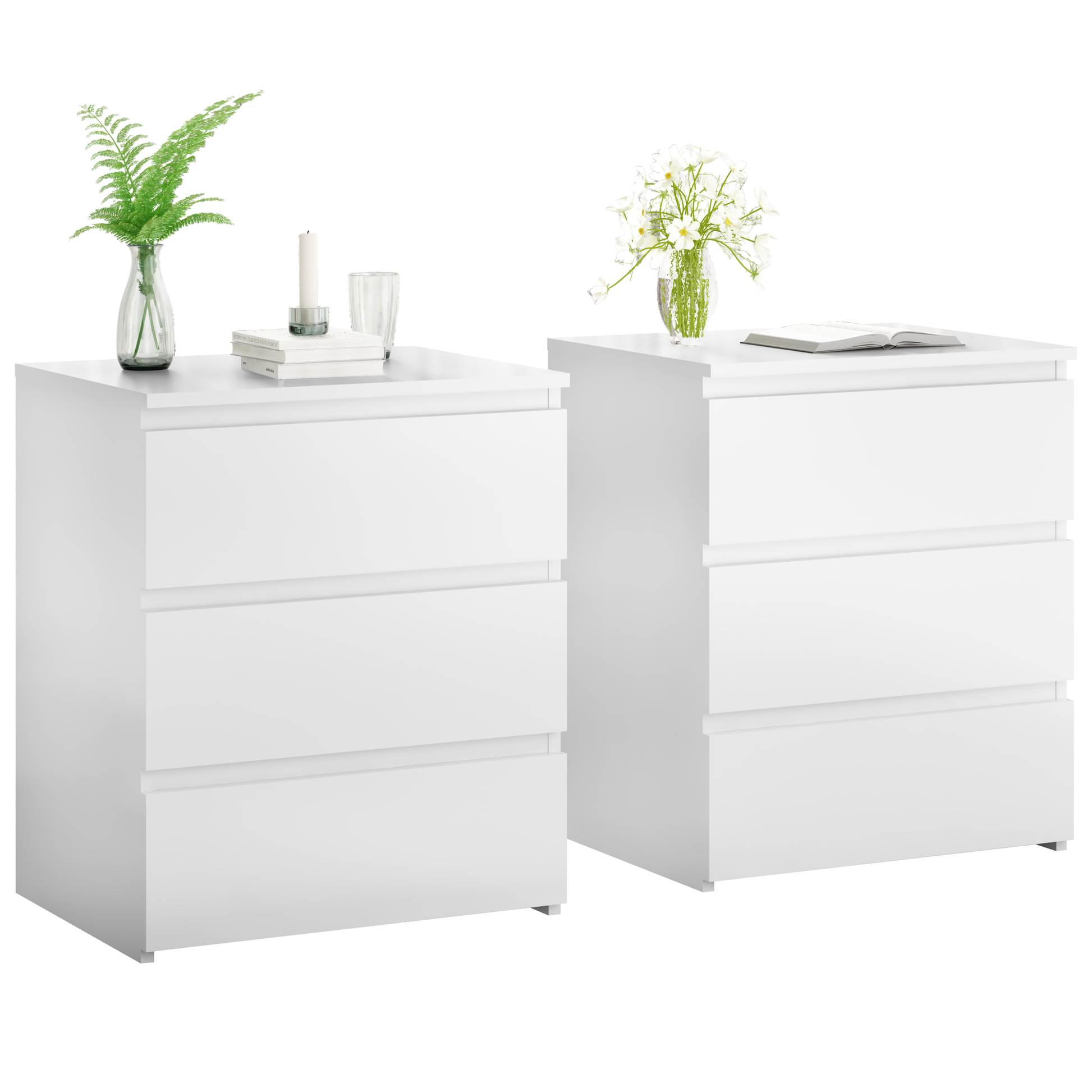 (Set of 2)3 Drawer Dresser, Small Dresser for Closet, Wooden White Nightstand for Bedroom, Chest of Drawers Side Table Storage Cabinet for Home Office
