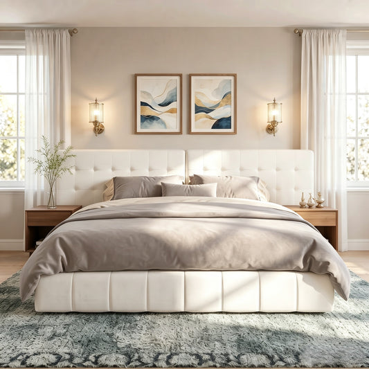 King Size Upholstered Bed Frame,With Velvet Fabric And Wide Tufted Headboard
