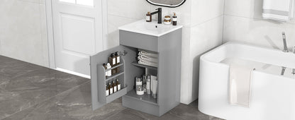 [Video] 18" Bathroom Vanity with Sink, Vanity Cabinet with Door Shelf and Adjustable Shelf, Grey