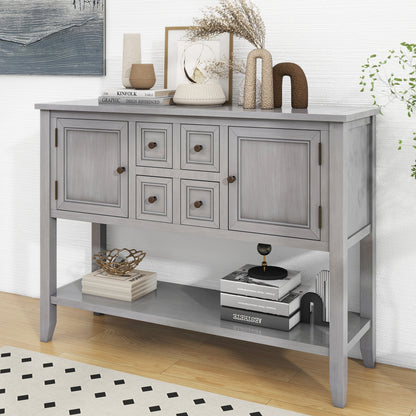 TREXM Cambridge Series  Ample Storage Vintage Console Table with Four Small Drawers and Bottom Shelf for Living Rooms, Entrances and Kitchens (Antique Gray, OLD SKU: WF314995AAE)