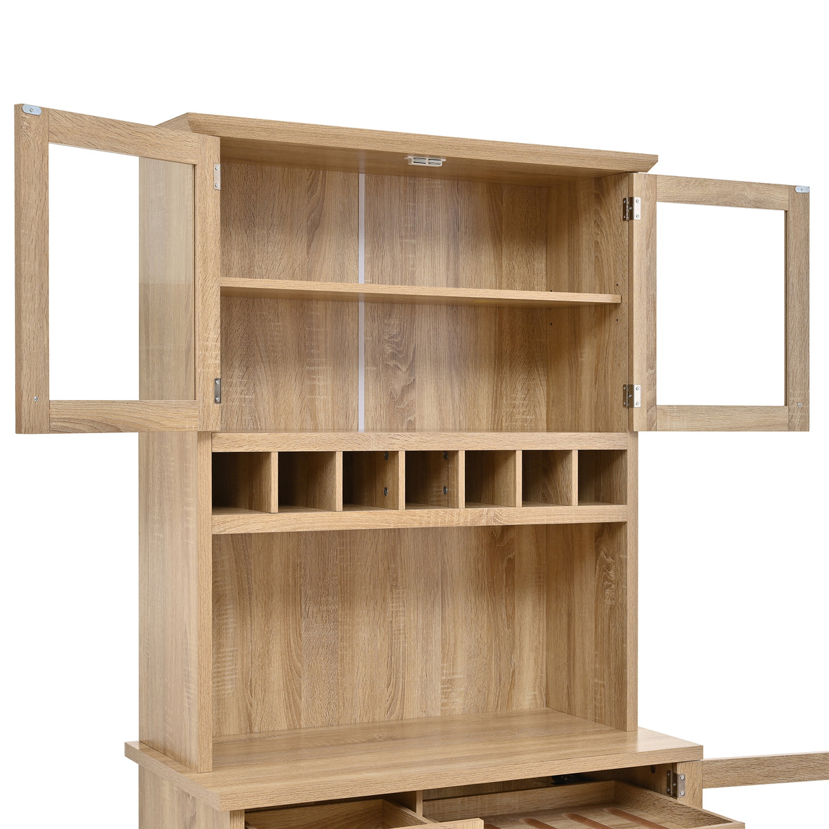 [Assembly Video Provided] TOPMAX Farmhouse 35.4x17.7x74.8inch Freestanding Buffet with Hutch – Natural