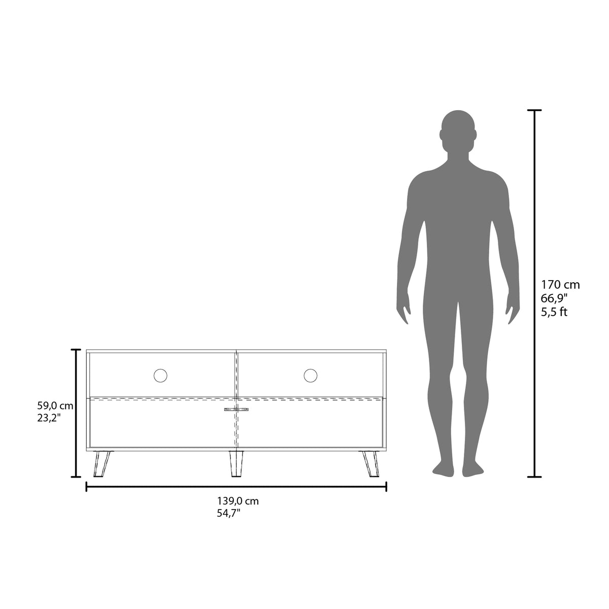 FM FURNITURE Black City Tv Stand 60" with Open Storage and 1 Door, Wengue
