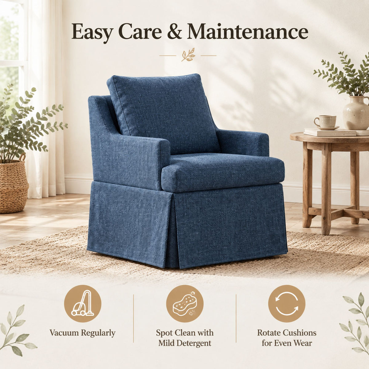Upholstered Dining Chairs Set of 1, Modern Kitchen Chair Dining Room Chair with 4 Casters, Linen Armchair for Bedroom Reading Room Living Room, Navy