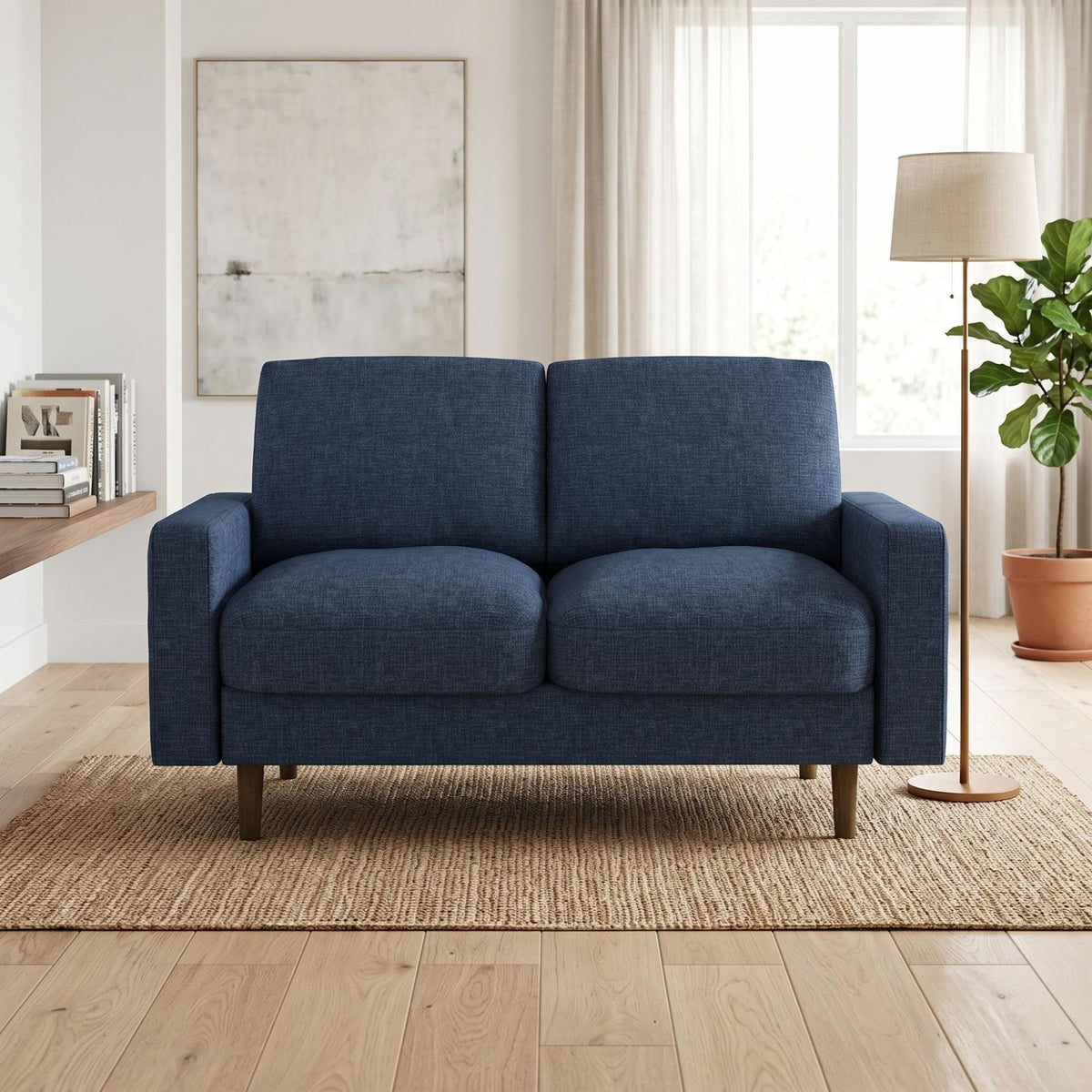 Modern 2‑Seat Loveseat Sofa, Polyester Fabric Couch, Without Accent Pillows, Loose Back Cushion for Small Space Living Room