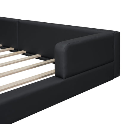 Queen Size Upholstered Platform Bed with 2 Reading Lights, Black