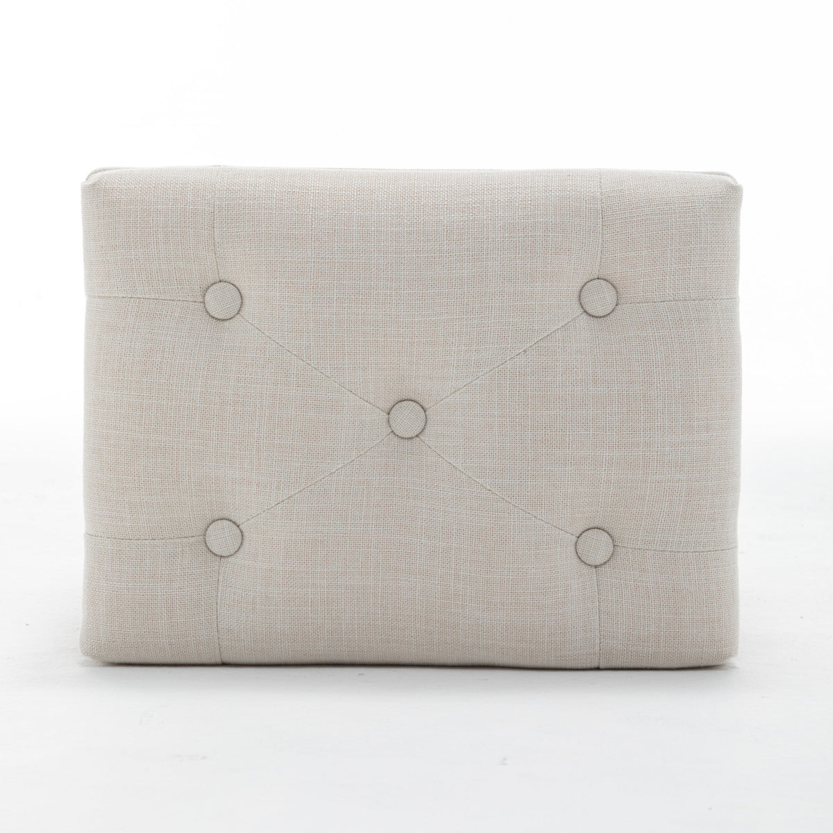 Tufted Vanity Stool with Linen Upholstery & Carved Solid Wood Legs, Dressing Bench for Bedroom, Beige
