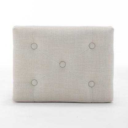 Tufted Vanity Stool with Linen Upholstery & Carved Solid Wood Legs, Dressing Bench for Bedroom, Beige