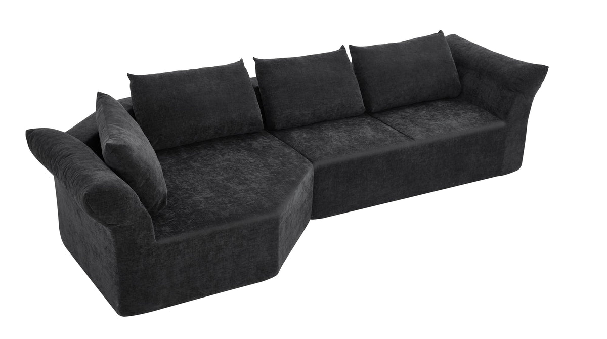 Modern Minimalist Modular Sectional Sofa, Left Arm, Wide Armrests & Throw Pillows, Elegant Curved Corner Sofa for Living Room & Bedroom-Black