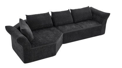 Modern Minimalist Modular Sectional Sofa, Left Arm, Wide Armrests & Throw Pillows, Elegant Curved Corner Sofa for Living Room & Bedroom-Black