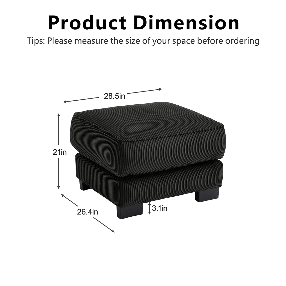 Ottoman Corduroy -Black
