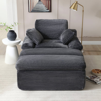 Chaise Lounge Chair Indoor, Oversized Boneless Couch,No Assembly, Wide Armrests, Dual-Layer Cushion, Cloud Reading Chair for Living Room Bedroom Apartment, Corduroy Grey