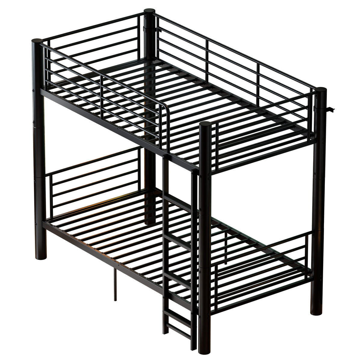 Metal Twin Over Twin Bunk Bed, Convertible into 2 Separate Twin Beds, 13.78" Full-Length Guardrails, Extra-Wide Ladder, Anti-Tip Brackets, Black Bunk Bed Frame for Kids, Teens & Adults
